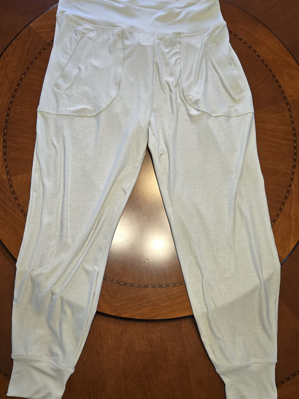 Marika Cream Ribbed Jogger Pants with Pockets